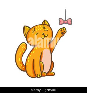 Vektor Katze in line Stil. Süße Katze im Comic-stil auf weißem Hintergrund. Illustration für Kids Fashion, lustige Kätzchen im Comic-stil. Ideal Stock Vektor