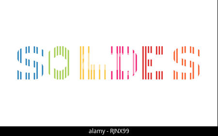 Französische Verkauf Zeichen mit bunten Strichcode Stockfoto