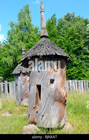 Alte Bienenstock ausgehöhlten aus einem Baumstamm Stockfoto