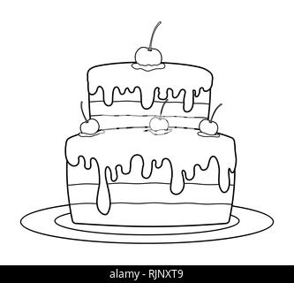 Umrissen Geburtstagskuchen für malbuch Vektor Stock Vektor