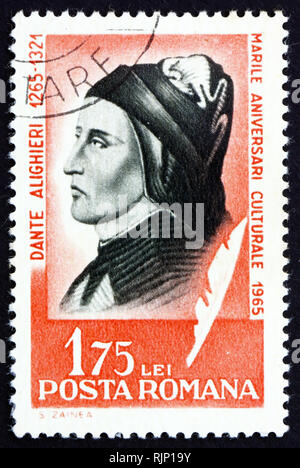 Rumänien - ca. 1965: ein Stempel im Rumänien gedruckten zeigt Dante Alighieri, italienischer Dichter, ca. 1965 Stockfoto