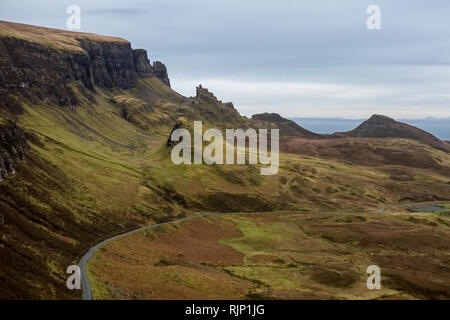 Landschaft rund um quiraing, einen bergsturz auf der Insel Skye, Schottland, Vereinigtes Königreich Stockfoto