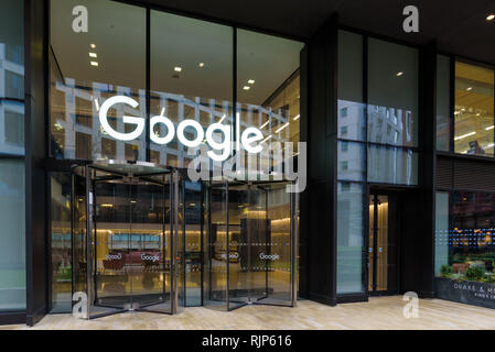 London, England. Januar 2018 Google zentrale Büros in London in der Nähe von St. Pancras und King's Cross Bahnhof. Stockfoto