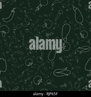 Nahtlose Muster von Gemüse Glasstrahlperlen, Radieschen, Rüben, Erbsen, Zucchini, Aubergine, Broccoli, Zwiebeln, Gurke, Tomate, Karotte, Chili, Pfeffer Stock Vektor