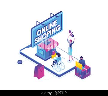 Online Shopping - Moderne bunte isometrische Vector Illustration Stock Vektor