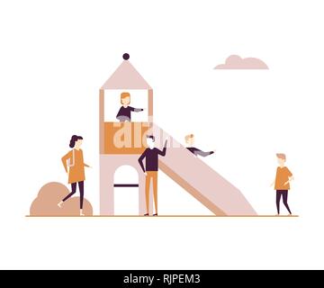 Kinder auf dem Spielplatz - flaches Design Style farbige Abbildung Stock Vektor