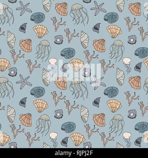 Nahtlose Muster mit Muscheln. Vector Illustration Stock Vektor