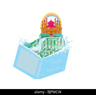 Magische Welt der Märchen, Märchenschloss aus dem Buch erscheinen Stock Vektor