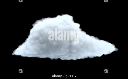 3D-Rendering von einer weißen sperrige cumulus Cloud auf schwarzem Hintergrund. Wetter und Klima. Natürliche Phänomene. Wetter Beobachtungen. Stockfoto