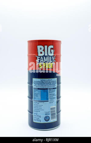 Largs, Schottland, Großbritannien - 04 February, 2019: Fürsten Markenprodukte Dosen Thunfisch Stocking Up in Bereitschaft für Brexit, als der britische Blätter Europäische Union und inli Stockfoto