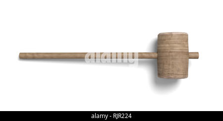 3D-Rendering von hölzernen Hammer mit langen dünnen Griff und einen großen runden Kopf. Carpenter's Ausrüstung. Holz Kunsthandwerk. Haushaltsgegenstände. Stockfoto