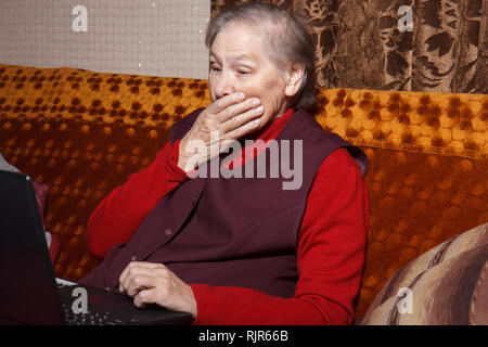 alte Frau mit laptop Stockfoto