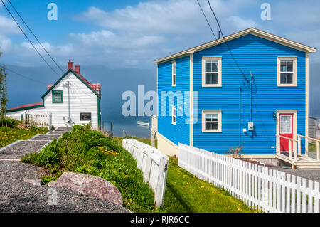 Bunte weatherboarded Häuser in Trinity, Neufundland Stockfoto