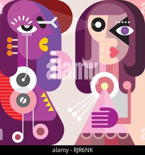 Abstrakte Kunst Portrait von zwei junge Frauen, die sich an der Suche. Vector Illustration. Stock Vektor