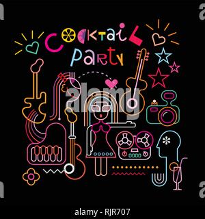 Neonlicht Grafik Design mit Text "Cocktail Party". Abstract vector Zusammensetzung auf schwarzem Hintergrund. Stock Vektor
