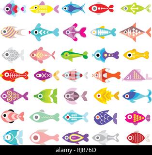 Aquarium Fische - Satz von Vector Icons. Auf weissem Hintergrund. Stock Vektor