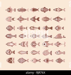 Satz von verschiedenen Vintage Style fisch Vector Icons. Mehrere Design Elemente. Stock Vektor