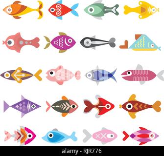 Aquarium Fische - Satz von Vector Icons. Auf weissem Hintergrund. Stock Vektor