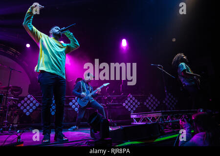 Fragen live bei o2 Victoria Warehouse Februar 2019 Stockfoto