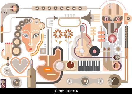 Musik - isolierte Vector Illustration auf weißem Hintergrund. Abstrakte Kunst Collage. Stock Vektor