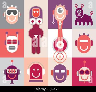 Roboter Köpfe - Color Vector Illustration. Stock Vektor