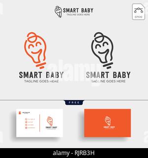 Smart Baby outline logo Vorlage mit Business Card Symbol Elemente isoliert Stock Vektor