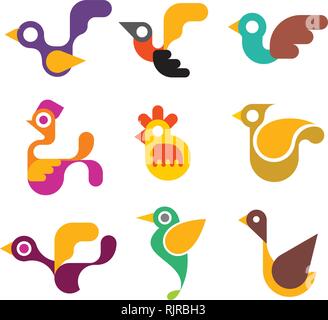 Vögel - Satz von Vector Icons. Auf weissem Hintergrund. Kann als Logo verwendet werden. Stock Vektor