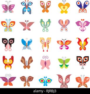 Schmetterling - große Reihe von isolierten Vector Icons auf weißem Hintergrund. Kann als Firmenzeichen (Logos) verwendet werden. Stock Vektor