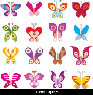 Butterfies - große Reihe von isolierten Vector Icons auf weißem Hintergrund. Kann als Firmenzeichen (Logos) verwendet werden. Stock Vektor