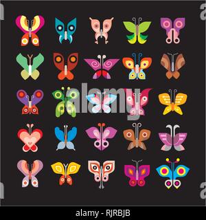 Schmetterling - große Reihe von isolierten Vektor Symbole auf schwarzem Hintergrund. Kann als Firmenzeichen (Logos) verwendet werden. Stock Vektor