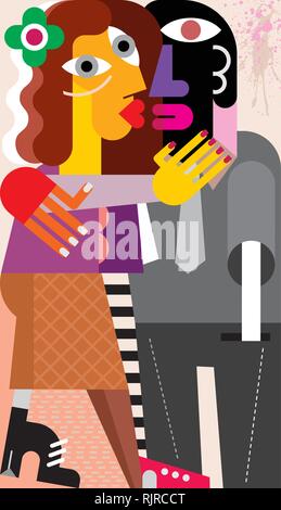 Schöne junge Frau umarmen und küssen ein Mann. Moderne Kunst Bild, Vector Illustration. Stock Vektor