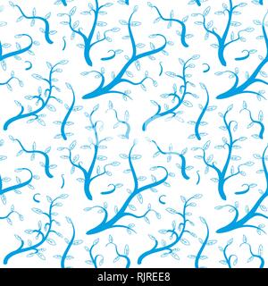 Blaue geblümte Vektor - nahtlose Hintergrund. Anlage Muster Textur. Stock Vektor