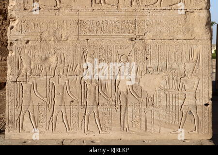 Ägyptischen Pharao macht ein Angebot. Von einer Entlastung im Tempel der Hathor, Dendera Ägypten Stockfoto