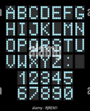 Anzeiger font-Buchstaben und Zahlen die Nachahmung eine digitale Anzeige. Verwendbar für Flughafen Fahrpläne und Anzeigetafeln. Stock Vektor