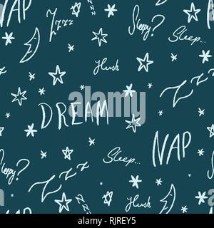 Sleepy doodle-Ruhezeit vector Pattern mit handschriftlichen Worte. Stock Vektor