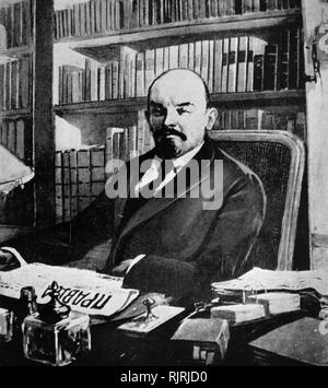 Wladimir Iljitsch Uljanov, alias Lenin (1870-1924), Russische kommunistische Revolutionär, Politiker und politische Theoretiker bekannt. Er diente als Regierungschef der Sowjetunion von 1917 bis 1924 und der Sowjetunion von 1922 bis 1924. Unter seiner Verwaltung, Russland und dann die Sowjetunion wurde eine Partei kommunistischen Staat, der von der russischen Kommunistischen Partei regiert. Ideologisch eine marxistische, entwickelte er politische Theorien bekannt als Leninismus. Stockfoto