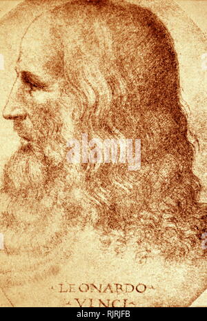 Portrait von Leonardo da Vinci; 1510. Von Francesco Melzi (1491-1568); Rote Kreide auf Papier. Leonardo da Vinci (1452-1519), italienischer Universalgelehrten der Renaissance, deren Interessengebiete enthalten Erfindung, Malerei, Bildhauerei, Architektur, Wissenschaft, Musik, Mathematik, Technik, Literatur, Anatomie, Geologie, Astronomie, Botanik, Schreiben, Geschichte, und Kartographie. Stockfoto