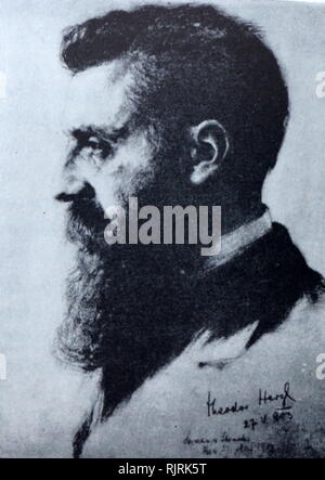 Theodor Herzl (1860-1904), österreichisch-ungarischer Journalist, Dramatiker, politischer Aktivist und Schriftsteller, war der Vater des modernen politischen Zionismus. Herzl bildeten die zionistische Organisation und förderte die jüdische Einwanderung in Palästina in einer Bemühung, einen jüdischen Staat zu bilden. Obwohl er vor der Gründung starb, er gilt als der Vater des Staates Israel bekannt. Stockfoto