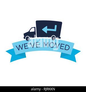 Wir sind umgezogen Zeichen w Text Typografie und Symbol zu vermitteln, Stock Vektor