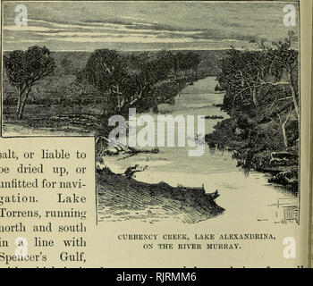 . Australien und Neuseeland. Natural History; Natural History. 306 KOMPENDIUM DER GEOGRAPHIE UND TKAVEL der südliche Teil der Kolonie, es gibt keine Flüsse von Bedeutung in Südaustralien; die Gawler, Torrens, und andere Ströme, die in St. Vincent's Golf fließen sehr unbedeutend, und fast oder ganz trocken für einen großen Teil des Jahres. Keiner der australischen Kolonien haben so viele große Seen wie South Australia; aber leider keines dieser scheinen berechnet das Land zu nutzen, entweder. Währung CREKK, Lake Alexandrina, AUF DEM FLUSS MURRAY. Salz, oder haftet er getrocknet werden. Stockfoto