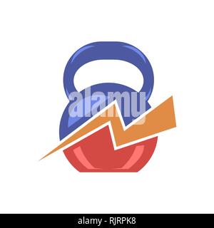 Sport Gewicht Symbol mit Blitz. Fitness entwickelt. Training Symbol. Fitnessraum Retro Logo. Stock Vektor