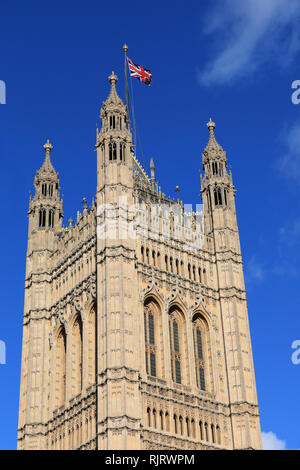 Westminster, London, UK, 7. Feb 2019. Ein relativ ruhiger Tag in Westminster. Pro- und Anti-Brexit Demonstranten Kundgebung mit Fahnen und Plakaten außerhalb der Häuser des Parlaments und des Cabinet Office in Westminster heute. Credit: Imageplotter Nachrichten und Sport/Alamy leben Nachrichten Stockfoto