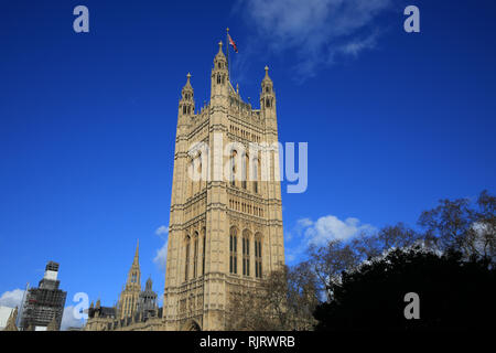 Westminster, London, UK, 7. Feb 2019. Pro- und Anti-Brexit Demonstranten Kundgebung mit Fahnen und Plakaten außerhalb der Häuser des Parlaments und des Cabinet Office in Westminster heute. Credit: Imageplotter Nachrichten und Sport/Alamy leben Nachrichten Stockfoto