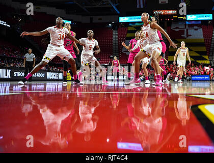 College Park, Maryland, USA. 7 Feb, 2019. Maryland Dosenschildkröten und nordwestlichen Wildkatzen Spieler kämpfen für die Position in der ersten Hälfte auf Xfinity Center. Credit: Terrence Williams/ZUMA Draht/Alamy leben Nachrichten Stockfoto