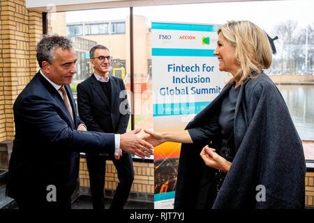 Den Haag, Niederlande. 08 Feb, 2019. Queen Maxima der Niederlande besuchen die Fintech zur Aufnahme Gipfel 2019 im Gemeentemuseum Den Haag, 8. Februar 2019. Quelle: Patrick Van Katwijk/|/dpa/Alamy leben Nachrichten Stockfoto