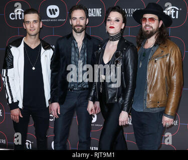 LOS ANGELES, Ca, USA - 07 Februar: Lzzy Hale, Arejay Hale, Joe Hottinger und Josh Smith von Halestorm kommen an der Warner Music Pre-Grammy Party 2019 Am NoMad Hotel Los Angeles am 7. Februar 2019 in Los Angeles, Kalifornien, Vereinigte Staaten. (Foto von Xavier Collin/Image Press Agency) Stockfoto