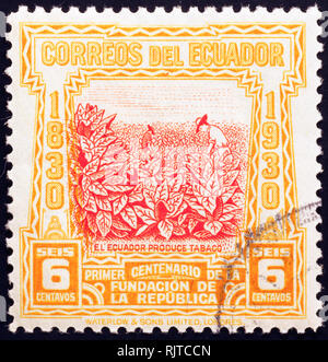 Tabak Plantage auf alte Briefmarke von Ecuador Stockfoto