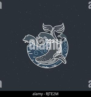 Riesige Wale mit Sonne Meer. Natur Poster oder Etikett Stock Vektor