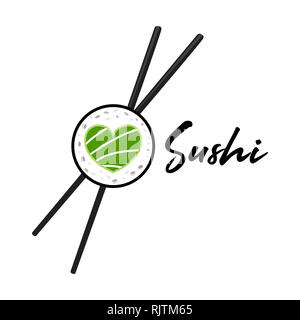 Logo Sushi Restaurant Japanisch mit Essstäbchen Stockfoto