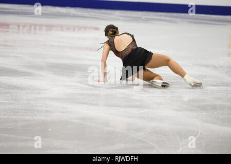 Belarus, Minsk, Ice Arena, 25. Januar 2019. Europameisterschaften, deutsche Eiskunstläuferin Nichol Schott führt kostenloses Programm Stockfoto